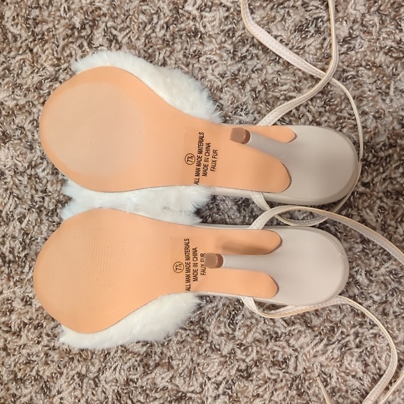Lulu's Reluca ivory faux fur ankle strap high heel sandals - Picture 10 of 12